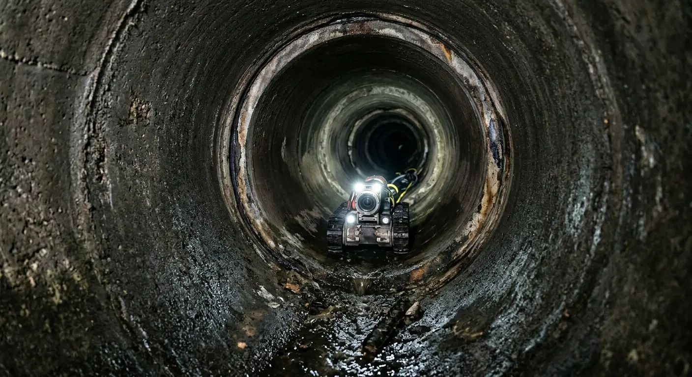 Robotic sewer camera inspecting pipe interior for Sewer Line Repair in Hopkinton